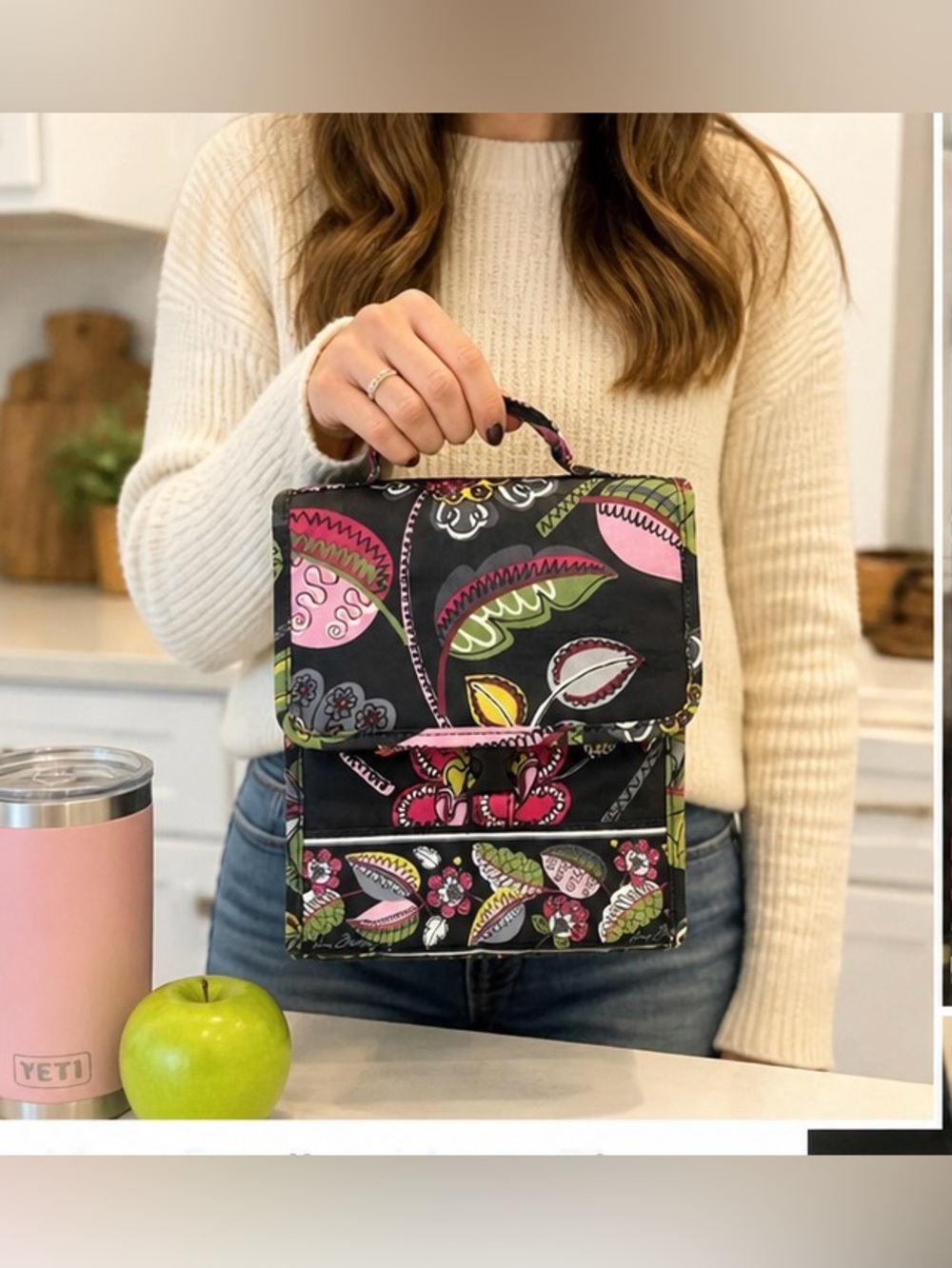 Vera Bradley Moon Blooms Insulated Lunch Bag Floral Black Pink